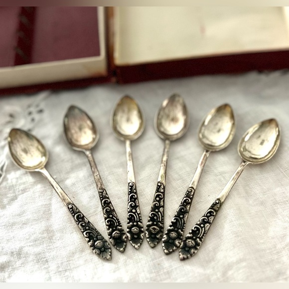 Antique Yogya Indonesian Sterling Silver Demitasse Spoons Set of Six (6) 800 MD - Picture 8 of 11